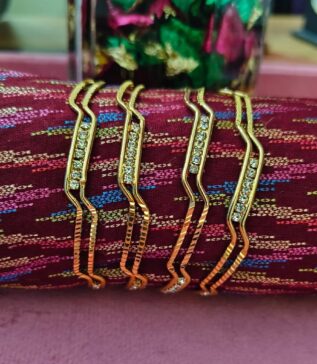 Micro Gold Stone Zigzag Bangles Set