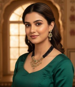 Emerald Sparkle Black Beads Necklace Set