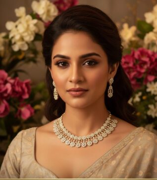 Celeste White Rhodium-Plated Cut Choker