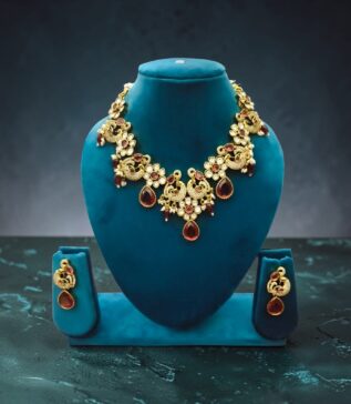 Rajwadi Ruby Pearl Necklace Set