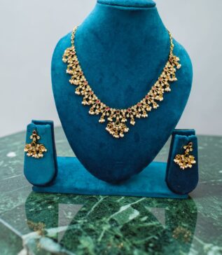 Pink Teardrop AD Pearl Drop Necklace Set