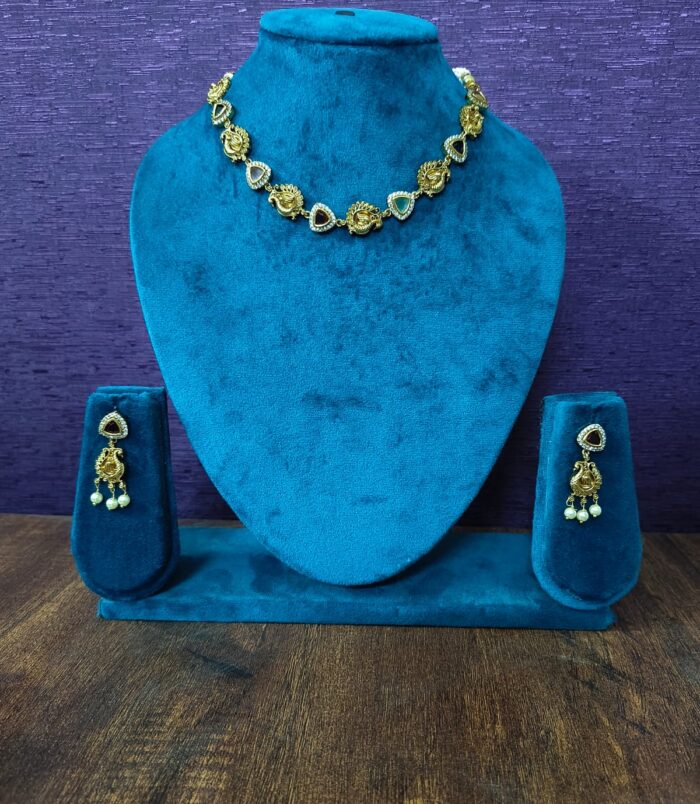 Navratna Stone Peacock Design Necklace Set