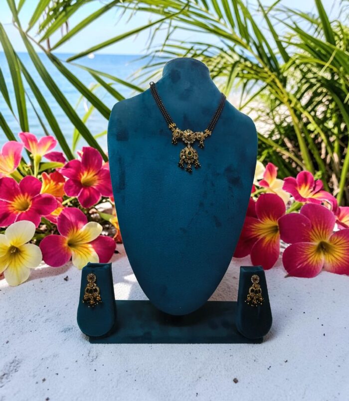 Black Beads Floral Pendant Mangalsutra Set