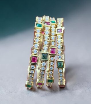 Emerald Ruby Sparkle Micro Gold AD Bangles