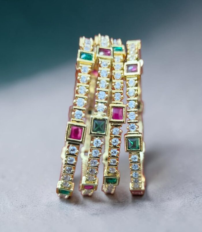 Emerald Ruby Sparkle Micro Gold AD Bangles