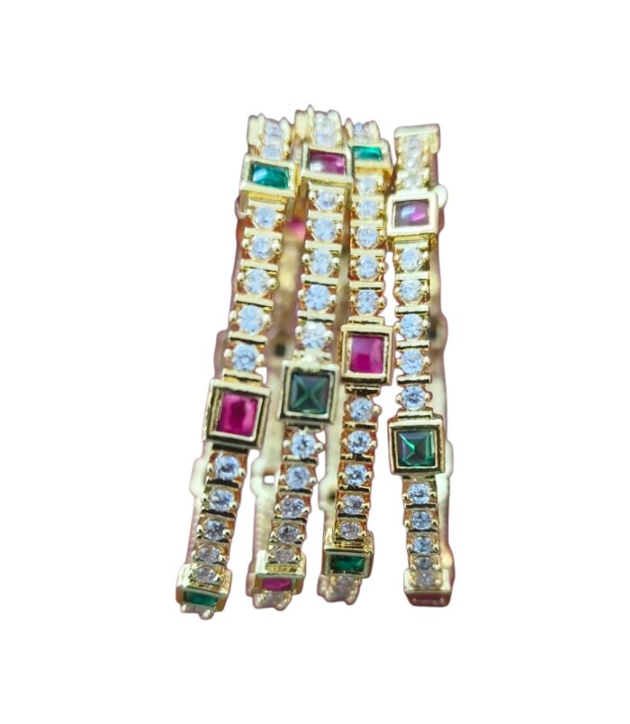Emerald Ruby Sparkle Micro Gold AD Bangles