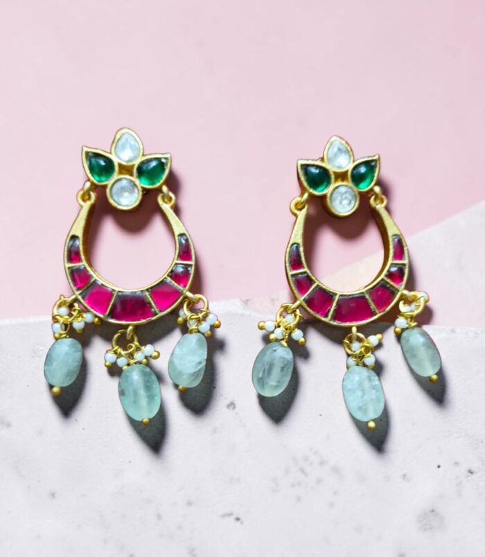 Jadau Kundan Chand Bali earrings