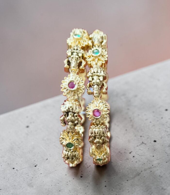 Mahalakshmi Ruby Emerald Kundan Temple Bangles