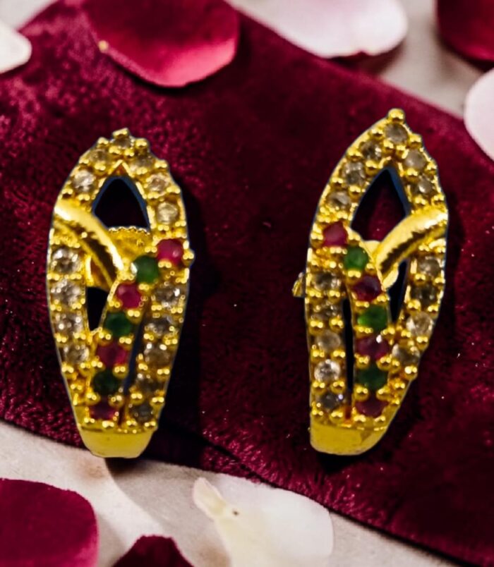 Multicolor Stone Gold-Tone Designer Stud Earrings