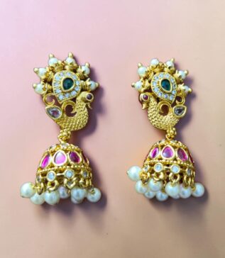 Peacock Pearl Jhumka Earrings