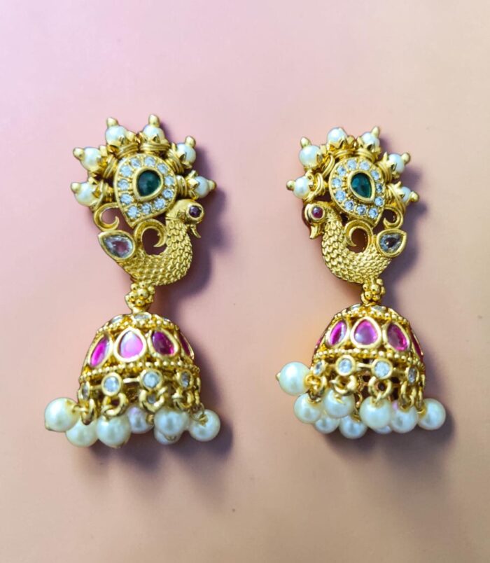 Peacock Pearl Jhumka Earrings