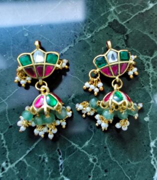 Polki Jadau Pearl Drop Jhumkas