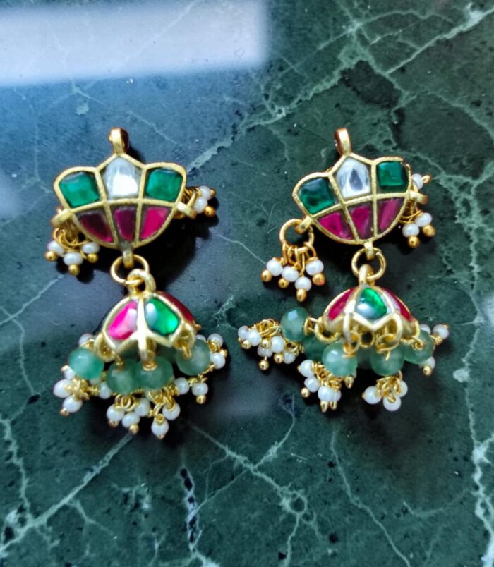 Polki Jadau Pearl Drop Jhumkas
