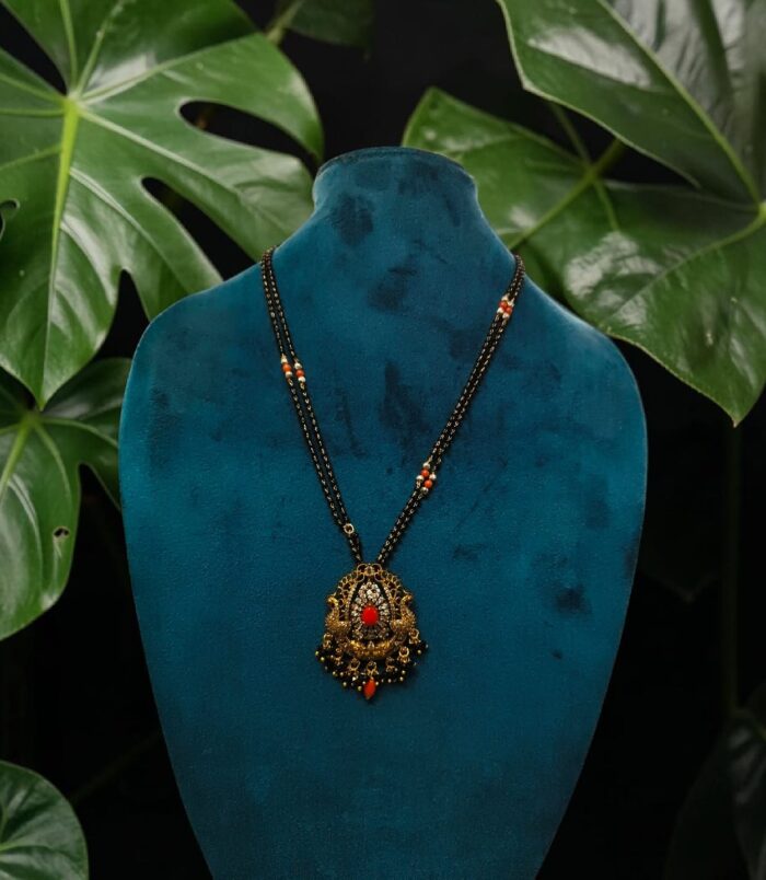 Royal Red Stone Antique Black Beads Pendant Mangalsutra
