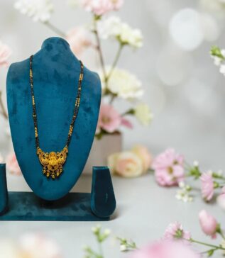 Traditional Lakshmi Peacock Black Beads Long Mangalsutra