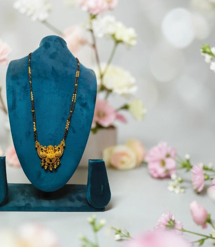 Traditional Lakshmi Peacock Black Beads Long Mangalsutra