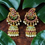 Antique Gold Floral Dome Jhumka Earrings