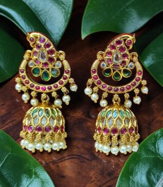 Antique Gold Floral Dome Jhumka Earrings