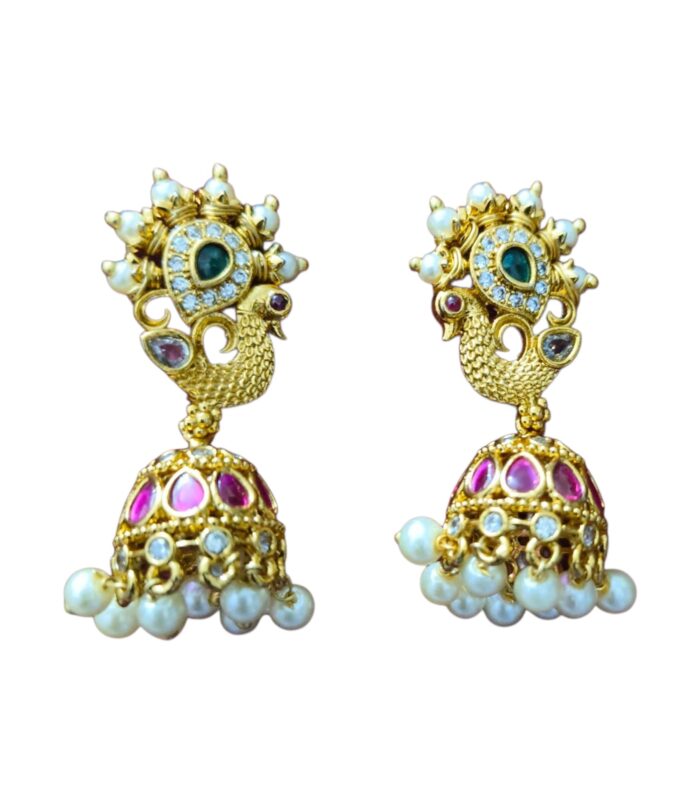 Peacock Pearl Jhumka Earrings online